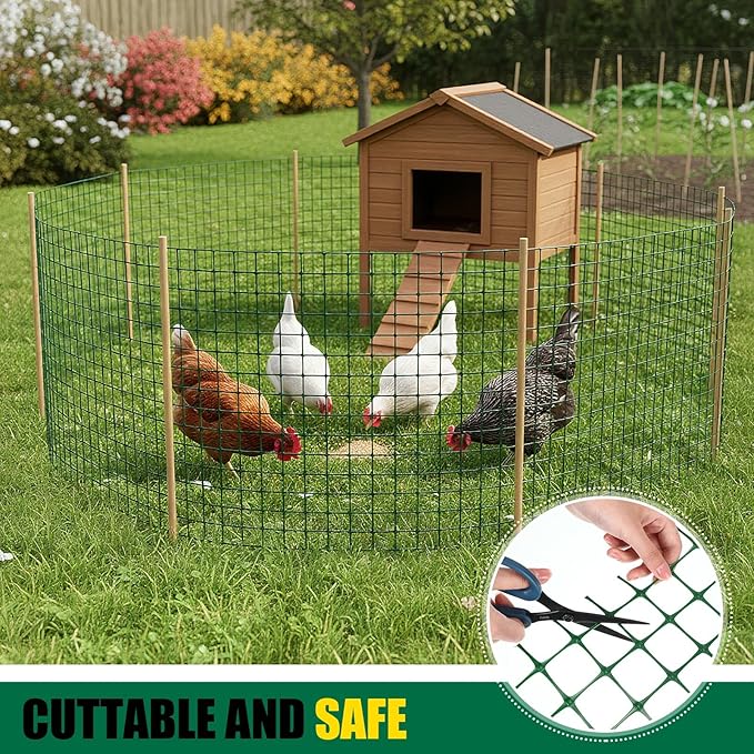 Preboun 3 x 164 ft Plastic Mesh Fence Plastic Safety Fence Roll Reusable Animal Construction Barrier Netting Temporary Pool Fencing Snow Fences for Construction Animal Garden Fencing (Green)