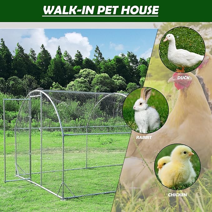 Large Metal Chicken Coop Upgrade Tri-Supporting Wire Mesh Chicken Run,Chicken Pen with Water-Resident and Anti-UV Cover,Duck Rabbit House Outdoor(9'W x 13'L x 6.5'H)