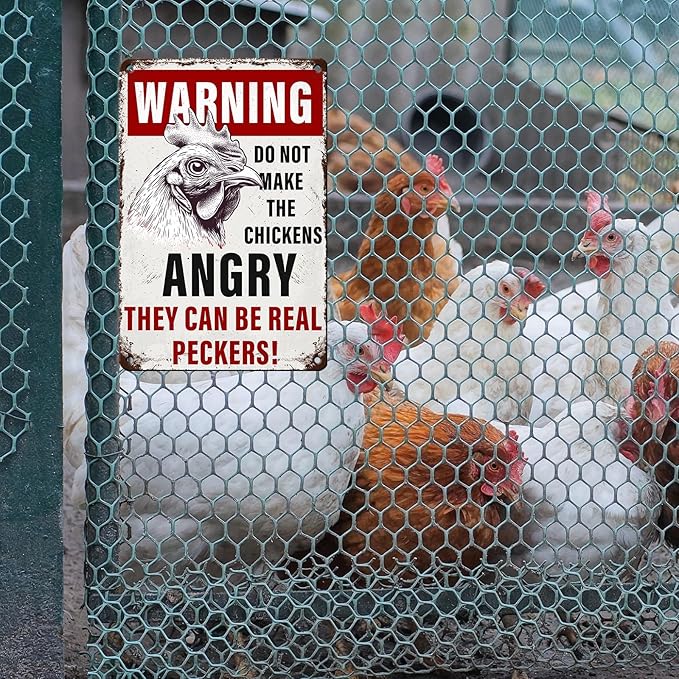 Chicken Coop Vintage Metal Tin Sign Warning Do Not Make The Chickens Angry Funny Outdoor Sign for Farm Wall Decor 12 * 8inch