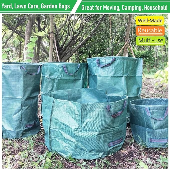 Professional 2-Pack 137 Gallon Lawn Garden Bags Large (D34,H34 inch) Yard Waste Bags with Gardening Gloves, Big Leaf Bag,Yard Debris,Waste Container,Lawn Trash Bin,Grass Clippings,Weeds Bags 4 Handles