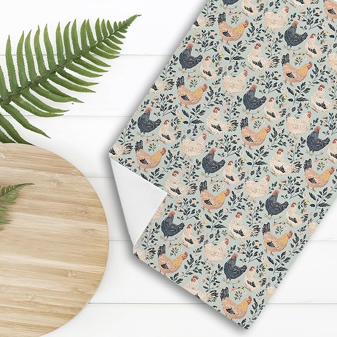 Chicken Floral Kitchen Dish Towels for Bathroom Decor, Farmhouse Cottage Core Decor Kitchen Towels,Chicken Gifts for Women Mom Lady, 16x24 Inch