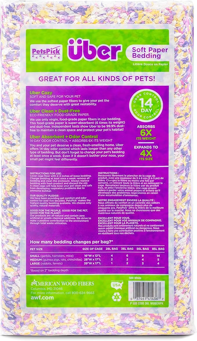 PETSPICK Uber Soft Paper Pet Bedding for Small Animals, Pastel Confetti, 36L