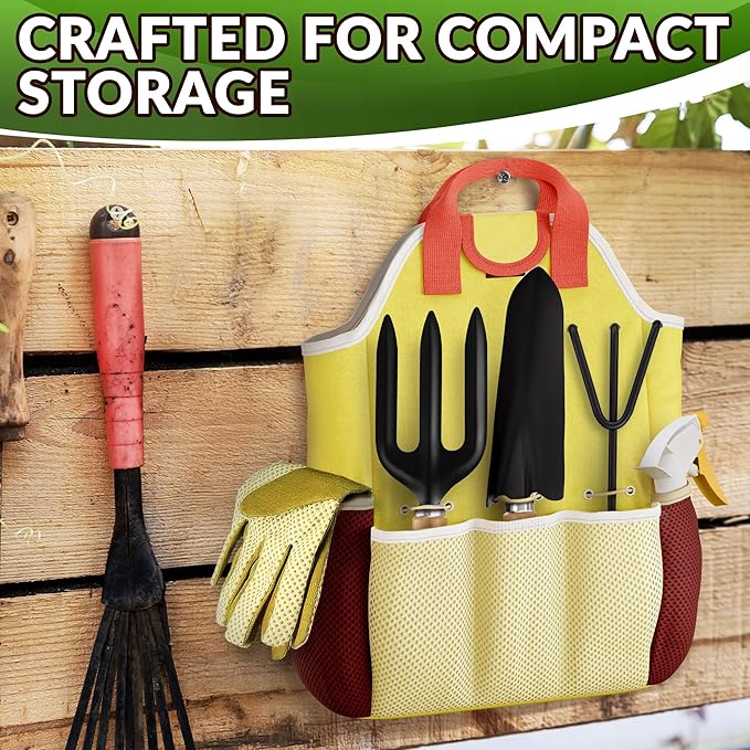 Compact Gardening Tool Set of 9 - Mini Garden Kit for Women with Multiple Pockets, Rust-Proof Steel Planting Tools for Gardeners - Portable Garden Tool Bag, Outdoor and Indoor Gardening Kit for Women