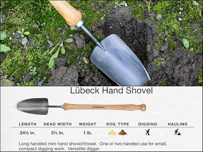 IDEALSPATEN Small Garden Tool Set Collection - 4 Piece Set - Panzer Field Shovel, Heidelberg Hand Mattock, Hanover Hand Rake, Lübeck Hand Shovel