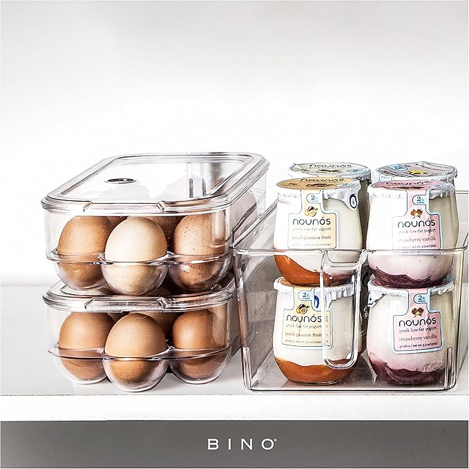BINO Plastic Egg Container for Refrigerator - Clear, 21 Count, Sturdy, Durable