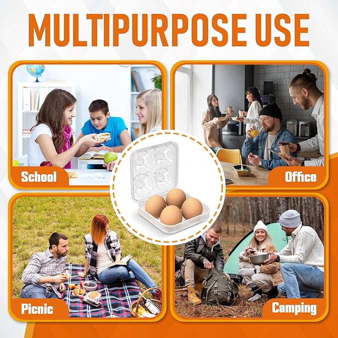 ZPU Egg Holder Camping, 2Pcs 4 Grid Egg Container, Plastic Egg Carrier for Camping Picnic Travel Outdoor Refrigerator Kitchen, Protective Egg Storage Case, Grey Orange