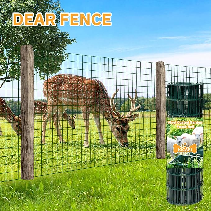 Green Metal Garden Fence, 72inch(H) x 50ft(L), 2 inch x 4 inch,12.5GA 2/3/4/5/6 Ft Tall Chicken Wire PVC Coated Welded Wire Mesh Roll for Dogs Border Yard Vegetable Plant Protection Poultry Netting