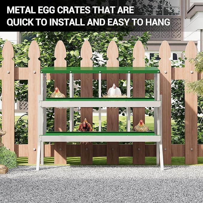 8 Hole Chicken Nesting Box, Galvanized Steel Nesting Boxes with Vented Design, Laying Nesting Boxes for Hens, Wall Mount, Green with Stand