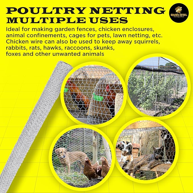 Chicken Wire 60 in x 50 FT x 1” Mesh x 20GA | Poultry Wire Netting | Hot Dipped Galvanised | Hexagonal Galvanized Mesh for Chicken Coop, Rabbit Cage, Fence Barrier