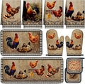 10 Pcs Rooster Chicken Kitchen Dish Towels Rugs Oven Mitts and Pot Holders Sets Farmhouse Rustic Rooster Kitchen Decor Set for Cooking Baking Grilling Women Mom Gift(Black, White)