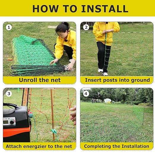 Electric Fencing Net, 35.4" H x 164' L, Portable Double Spikes Sheep Netting Fence for Dogs, Hog, Deer, Used in Backyards, Farms and Ranches