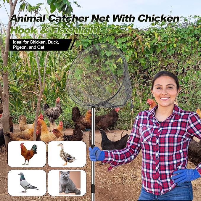 Chicken Catching Net, Chicken Catcher Leg Hook with Extendable Stainless Steel Handle (28.5" to 76"), Poultry Catcher for Catching Small Animals, Duck, Goose, Bird, Skunk Bat and Fish net