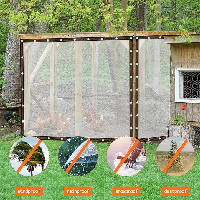 ZYP 10x10 FT Heavy Duty Clear Waterproof Tarps Outdoor Garden Rainproof Covering,Clear Vinyl Tarp with Grommets,Transparent Waterproof Tarpaulin for Covering Henhouse Porch Canopy Plant Camping