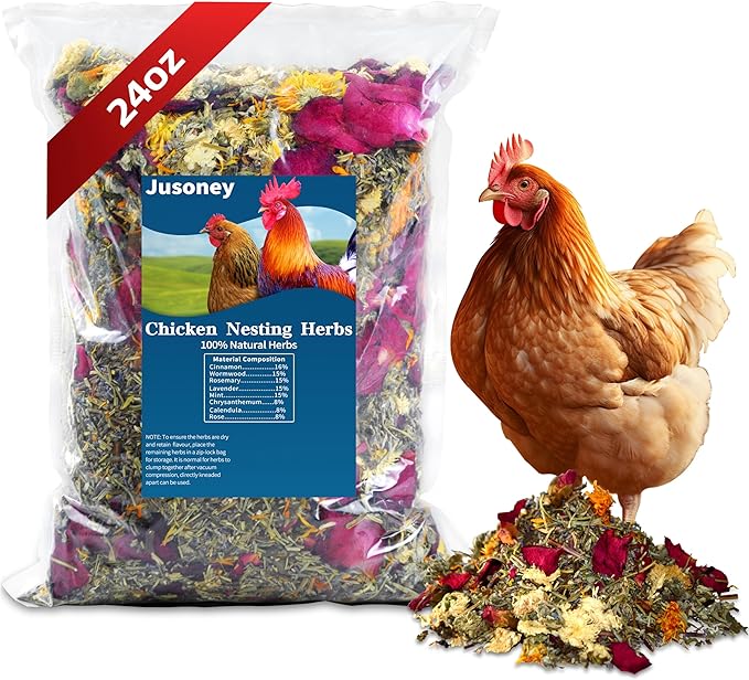 JUSONEY 24 OZ Nesting Herbs for Chicken Coop, Premixed 8 Dried Herbs Nesting Pads,Chicken Coop Accessories Help Coop Smell Promote Egg Production