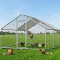 Large Metal Chicken Coop with Roosting Perch, Waterproof and UV-Resistant Cover,Outdoor Walk-in Cage Hen House for Yard Farm Rabbit Duck Chicken Run Spire Roof (10’ W x 13.2’ L x 6.4’ H)