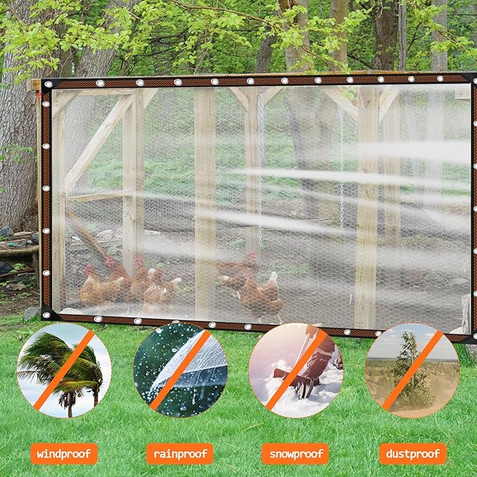 ZYP 8x16 FT Heavy Duty Clear Waterproof Tarps Outdoor Garden Rainproof Covering,Clear Vinyl Tarp with Grommets,Transparent Waterproof Tarpaulin for Covering Henhouse Porch Canopy Plant Camping
