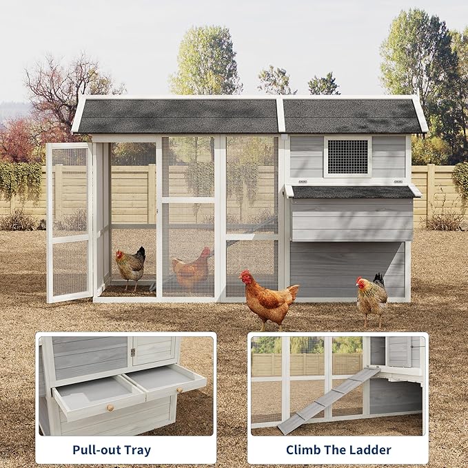 80" Large Wooden Chicken Coop Hen House Poultry Cage for Outdoor Backyard with 2 Doors, Nesting Box and Removable