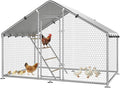 Large Metal Chicken Coop with Roosting Perch, UV-Resistant and Waterproof Cover, Chicken Run Outdoor Walk-in Cage Rabbit Duck Hen House for Yard Farm Use Spire Roof (10’ W x 4.9’ L x 6.4’ H)