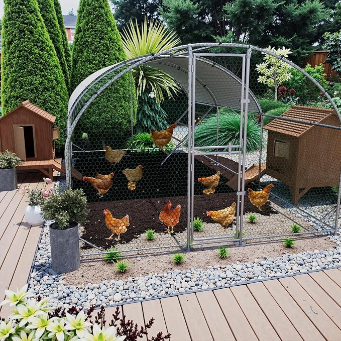 Large Metal Chicken Coop, 10x20x6.5FT Chicken Runs for Yard with Cover and Roosting Perch, Split Doors Walk in Chicken Coop