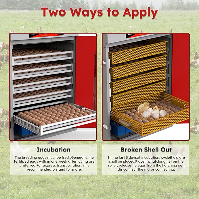 Commercial Digital Egg Incubator, 400-Egg Capacity, 360° Auto-Turning System with Digital Control, Red and Gray Cabinet, Temperature and Humidity Monitoring