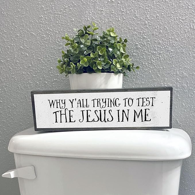 Wood & Metal Southern Sign – Weatherproof Indoor Outdoor Wall Decor – Rustic Charm with "Why Y’all Trying To Test The Jesus In Me" – Gift-Wrapped & Ready to Give