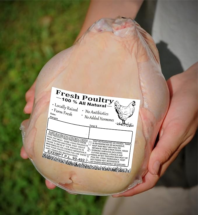 Poultry Freezer Labels 4" x 2.5" with Safe Handling Instructions and Exemption – P.L. 90-492 (50)