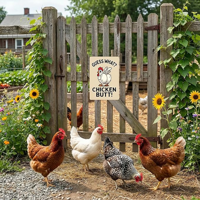 Funnysign Chicken Gifts Vintage Chicken Guss What Tin Sign for Chicken Coop Farm Kitchen Garden Yard Decor 8x12 inch (3913)