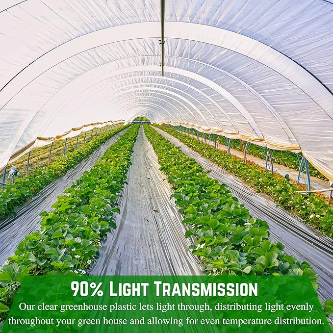 Farm Plastic Supply - Clear Greenhouse Plastic Sheeting - 6 mil - (16' x 60') - 4 Year UV Resistant Polyethylene Greenhouse Film, Hoop House Green House Cover for Gardening, Farming, Agriculture