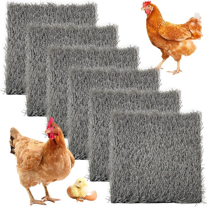6 Pcs Chickens Nesting Box Pads -12×12",Washable Chickens Nesting Pads Artificial Grass Rug Reusable Hens Nest Boxes Pad Chicken Coop Bedding for Laying Eggs (Grey)