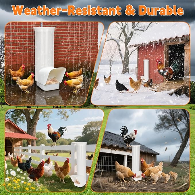 2026 Automatic Chicken Feeder Outdoor, Large Capacity PVC Pipe Hanging Chicken Coop Feeder, with Cover, No Waste and Rainproof Design, Used for Long-Term Feeding of Chickens