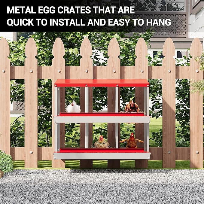 Heavy Duty Galvanized Metal Chicken Nesting Box - Rustproof Egg Laying Box for Hens with Slanted Roof, Rollout Design - Wall Mount or Freestanding Poultry Nest for Chicken Coop (6-Hole)