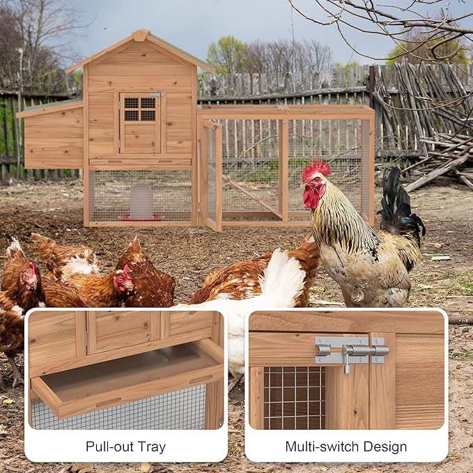 GOJOOASIS 80" Chicken Coop for 2-4 Chickens Outdoor Wooden Hen House Poultry Pet Hutch for Backyard w/Run Cage & Nesting Box(A)