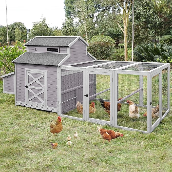 Chicken Coop 115in Large Chicken House with Run Poultry Cage with Nesting Boxes, 8-10 Chickens