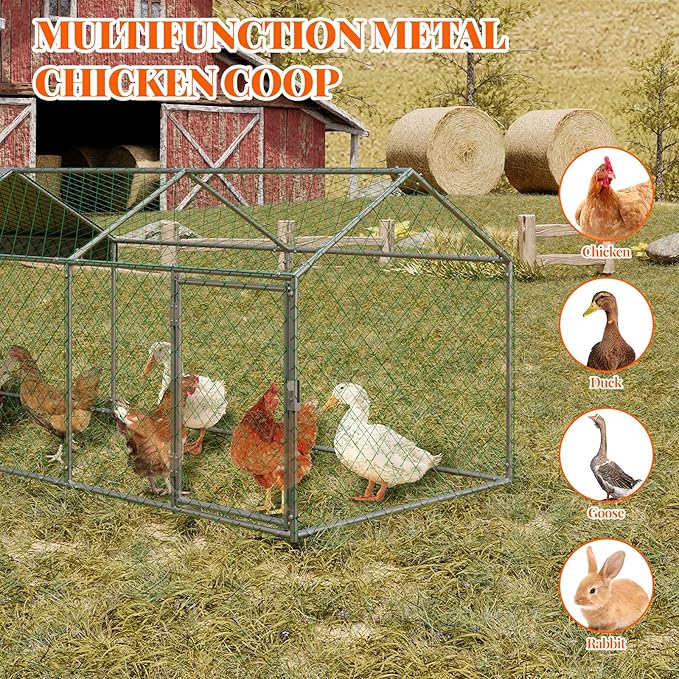 GarveeLife Large Metal Chicken Coop, Chicken Runs for Yard with Waterproof and Anti-Uv Cover, Portable Chicken Coop for Outdoor Chicken Rabbit Duck, Silver, 120 in ×40 in×40 in