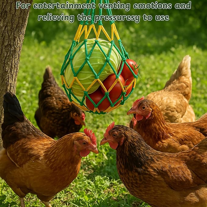 4PCS Chicken Vegetable Hanging Feeder Treat Holder, Chicken Treat Holder, Hanging Chickens Feeder Bags, Food Net Poultry Feeding Toy, Chickens Coop Accessories (4 Bags)