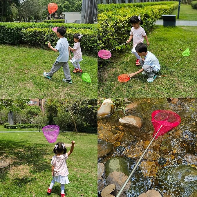 #1 M-jump 3 Pack Colored Telescopic Butterfly Nets - Great for Catching Insects Bugs Fishing - Outdoor Toy for Kids Playing - Extendable from 6.8" to 34"…