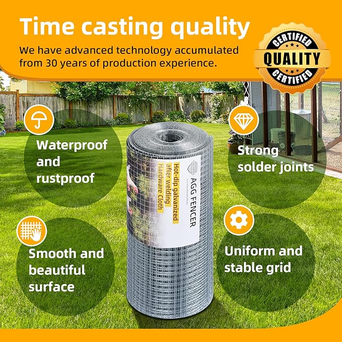 8inch x 25ft Hardware Cloth 1/2 inch Chicken Wire Fencing 19Ga, Hot Dipped Galvanized After Welding Garden Plant Supports Welded Metal Chicken Wire Fence, Poultry Animal Netting Cage Screen
