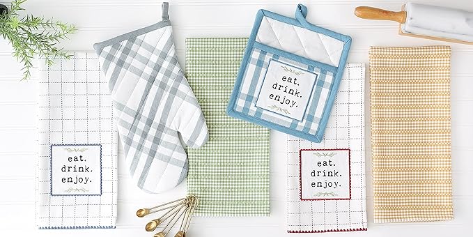 DII Home Sweet Farmhouse Kitchen Collection, Potholder/Oven Mitt/Dishtowel Set, Honey Gold, 4 Count