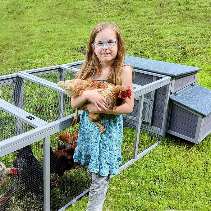 Aivituvin Chicken Coop Wooden Hen House Two Nesting Box with Large Run Outdoor Rabbit Hutch Bunny Cage Poultry Coop Suit for 4-6 Chickens