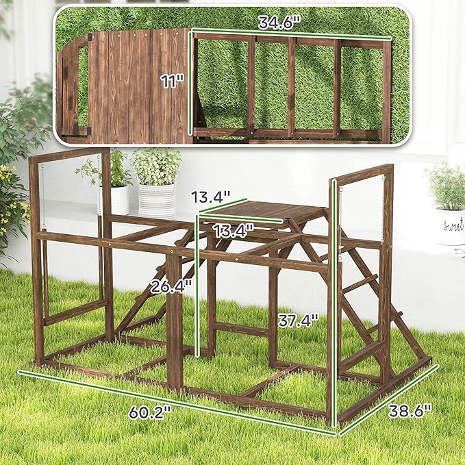 PawHut Chicken Coop Perches with Swing, Roosting Bars, Activity Play Set, Wooden Chicken Coop Accessory Toys for 4-6 Chickens, Coffee