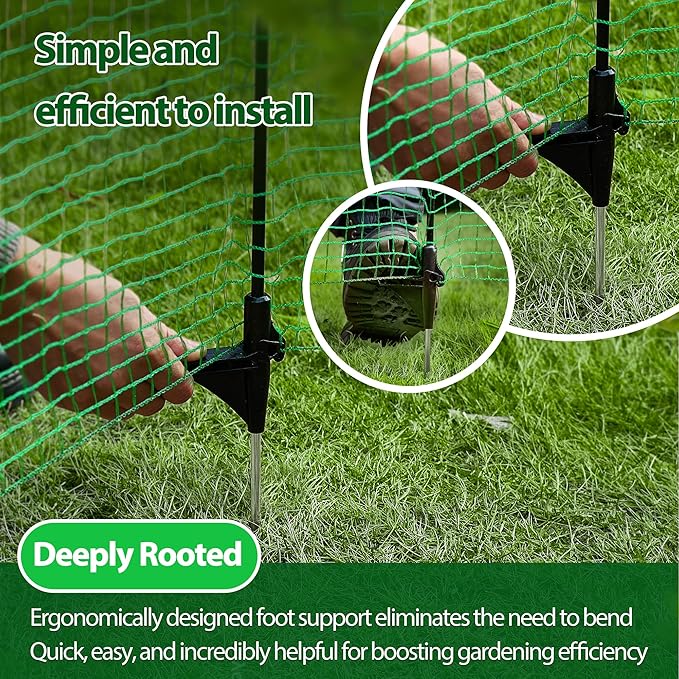 Temporary Fence with Posts, 4'x50' Plastic Fencing Garden Fence Animals Barrier with Fiberglass Stake Windbreak Rope, Portable Snow Fences, Fencing for Dogs Outdoors Backyard (Green)