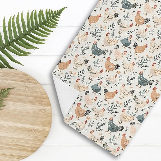 Chicken Floral Kitchen Dish Towels for Bathroom Decor, Chicken Gifts for Women Mom Lady,Farmhouse Cottage Core Dathroom Decor Kitchen Dish Towels,16x24 Inch