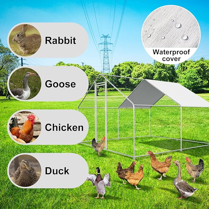 Large Metal Chicken Coop Walk-in Poultry Cage Chicken Runs for Yard with Coverd Chicken Pen for 20 Chickens Duck Rabbit House Outdoor
