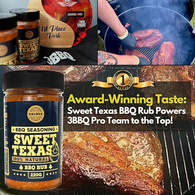Sweet Texas BBQ Rub - 100% Natural Seasoning - Delightful Sweet Seasoning with Authentic Texas Kick for Amazing BBQ and Grill Dishes- Large Jar (220g)