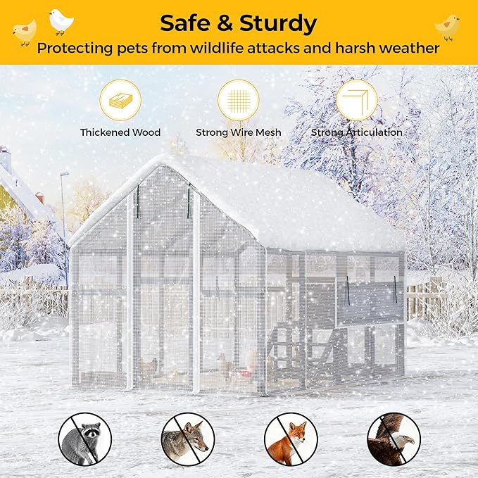 Extra Large Chicken Coop Run, Outdoor Wooden Chicken House Insulated with Waterproof Cover for Winter, 4 Nesting Boxes, Roosting Bars for 10-15 Chickens, Backyard, Farm, 9' x 6' x 6' (Modern Grey)