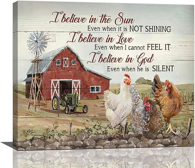 banonaty Rooster Kitchen Decor Wall Art Rustic Farmhouse Chicken Barn Pictures Wall Decor Country Inspirational Quotes Canvas Prints Home Office Decorations For Bathroom Dinning Room Framed 24""x20""
