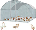 VINGLI Large Metal Chicken Coop, 13.1x9.8 6.5 ft Poultry Cage for Chicken Run, Walk-in Chicken Pen with Waterproof & Anti-UV Cover for Yard Outdoor (Silver-Dome Roof)