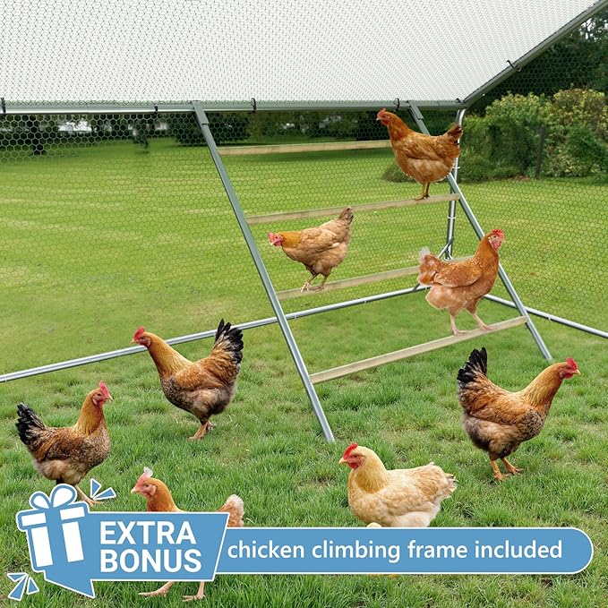Large Metal Chicken Coop,Chicken Run for Yard with Feeding Door,Outdoor Poultry Cage with Anti-UV Cover,Walk-in Chicken Pen,Duck Rabbit House