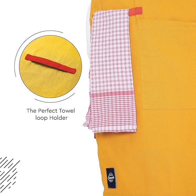 Encasa XO Adjustable Kitchen Cotton Apron With Pockets & Towel Holder Of Size 27x33 in (Mango) for Men & Women Chefs For Cooking & Baking in Home, Restaurants & Barbeque