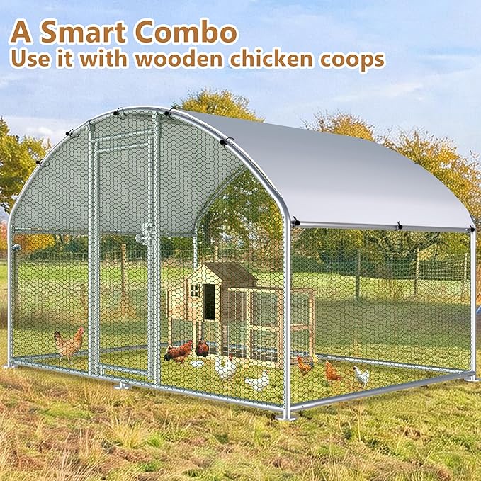 Large Metal Chicken Coop Run, 6.4x9.8x6.2 ft Chicken Runs for Yard with Cover, Walk-in Chicken Pen for 6-12 Hens, Anti-Rust Poultry Cage with Stable Wind-Resistant Dome Roof Design